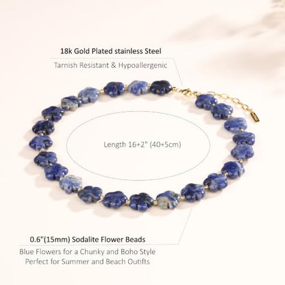 COAI Chunky Colorful Necklace for Women, Summer Beach Jewelry Crystal Flower Necklace for Women, Multi-Gemstones Sodalite Red Jasper Chunky Choker - style: Sodalite Necklace