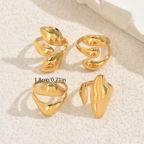 Gold Geometric Open Ring Set for Women, 4Pcs Adjustable Minimalist Rings, Abstract Sculptural Jewelry Set for Daily Wear and Gift - style: 0032-stackable rings 1