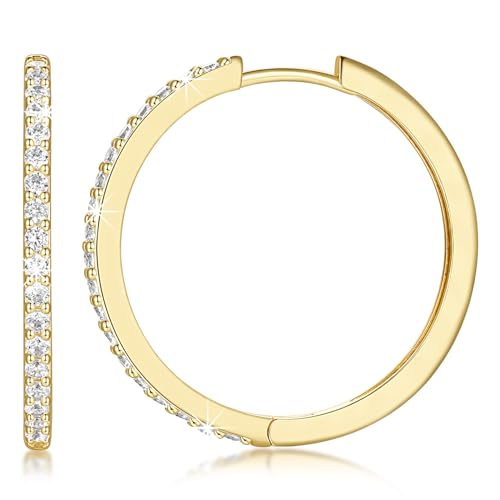 NEARLAND 14K Gold Hoop Earrings for Women 14K Gold Earrings for Women | Small Gold Hoop Earrings for Women Round Cubic Zirconia Lightweight Gold Huggie Hoop Earrings for Women 12/14/16/20/25/30mm - size: 30mm
