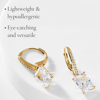 NADRI Cushion Cut CZ Leverback Earrings - color: Pear - Gold