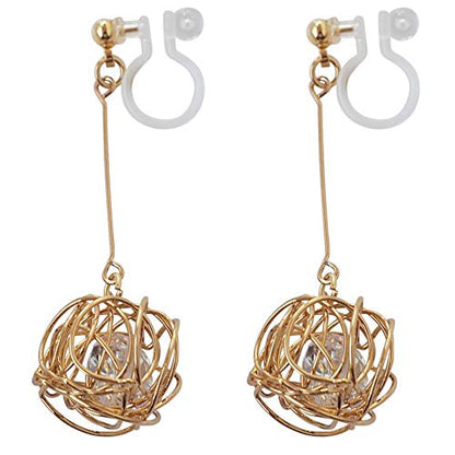 Drop Cubic Zirconia Invisible Clip On Earrings for Women Not Pierced Gold Teardrop Sqaure CZ Crystal Dangle Gold Silver Comfortable Clip On Earrings Bridal Wedding Prom - color: Mesh Ball
