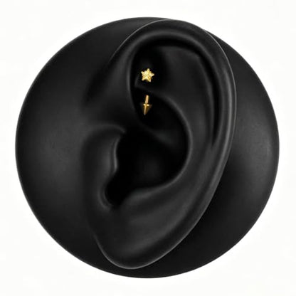 1PC Titanium Rook Piercing Jewelry 16G 8mm, ASTM F136 Curved Barbells Eyebrow Rings, Internally Threaded Screw on - color: Yellow CZ Star-18KGP