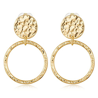 MUYAN Gold Clip On Drop Earrings for Women Non Piercing Dangle Earrings Fashion Jewelry - color: D Clip Gold