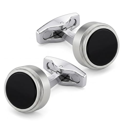 Cufflinks for Men, Stainless Steel Tuxedo Cuff Links Classic | Stainless Steel, 0.5 inch Lead-Free and Nickel-Free, groom Wedding Business Party, Gift for boyfriend Husband father - color: Black