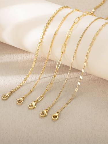 14K Gold/Silver Plated Anklets for Women Layered Anklet Set | Non Tarnish Waterproof Brass Ankle Bracelet, Adjustable Lightweight Dainty Hypoallergenic Chain, Beach Vacation Summer Gift - style: Style6