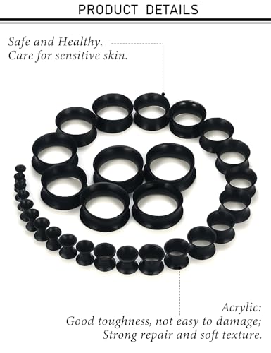 10G-25mm Thin & Thick Silicone Ear Gauges Tunnels Stretching Kit Double Flared Rubber Gauges Tunnels Plugs Flexible Soft Tunnels Earrings Gauge Kit for Women Men - color: Black 10G-25mm
