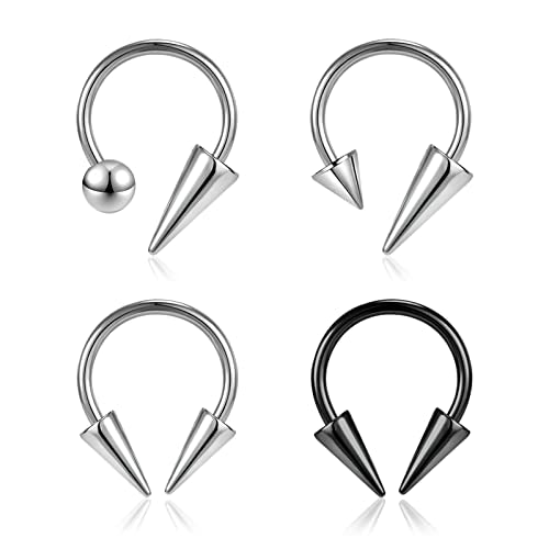 16G Spike Septum Rings Horseshoe Nose Rings, Stainless Steel Daith Helix Tragus Cartilage Earrings Hoop, Rook Lobe Lip Piercing for Women Men - color: Hoops:8mm
