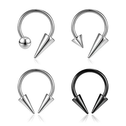 16G Spike Septum Rings Horseshoe Nose Rings, Stainless Steel Daith Helix Tragus Cartilage Earrings Hoop, Rook Lobe Lip Piercing for Women Men - color: Hoops:8mm