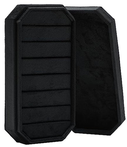 Velvet Ring Organizer Display Tray Jewelry Box Earring Holder Case | for Wedding Birthday Christmas Day (Black) - color: Black