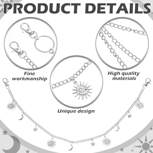 Jadive 5 Pieces Belt Chain Jeans Pants Pocket Waist Multi-Layer Hip Hop Metal Wallet Chain for Men Women - style: Moon, Silver