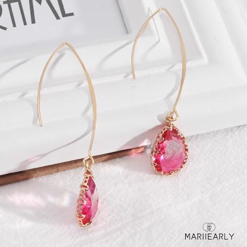 Aquamarine Green Gradient Quartz Teardrop Earrings Gold Plated Transmittance Quartz Drop Dangle Earring For Women Girls Personalized Handmade Jewelry Earrings - color: Pink