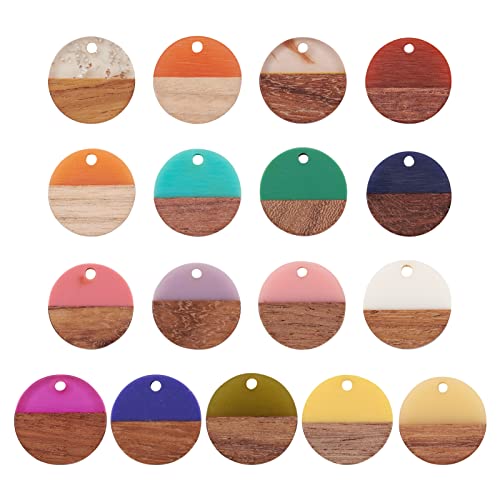 FASHEWELRY Resin Wooden Pendants Vintage Bohemian Resin Wood Statement Oval Teardrop Rectangle Colorful Geometric Blank Pendant Boho Dangle Charms for DIY Necklace Earring Crafts Jewelry Making - color: Flat Round-Mixed Color-18mm