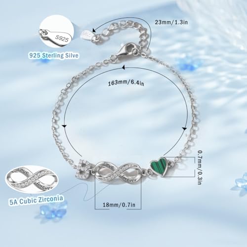 925 Sterling Silver Adjustable Letter Bracelets Infinity Heart Emerald Charm Link Bracelet ，Personalized Charm Alphabet Jewelry Valentines Christmas Mother’s Day Birthday Gifts - color: G