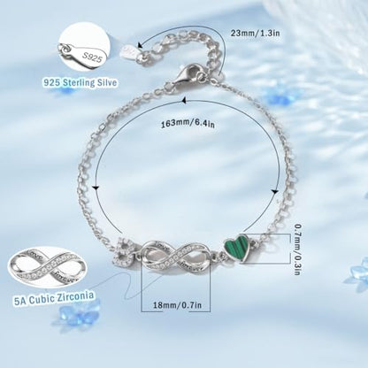 925 Sterling Silver Adjustable Letter Bracelets Infinity Heart Emerald Charm Link Bracelet ，Personalized Charm Alphabet Jewelry Valentines Christmas Mother’s Day Birthday Gifts - color: W