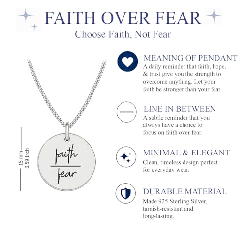 LeCalla 925 Sterling Silver Encouraging Jewelry Gift for Women | Courage, Strength, Believe, Motivational, Inspirational & 3D Bar Necklace | Inspirational Message Pendant Necklace Jewelry - color: Faith-Fear
