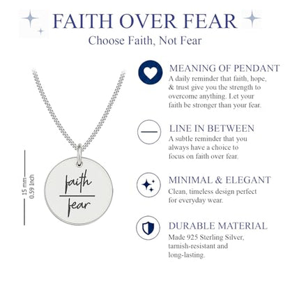 LeCalla 925 Sterling Silver Encouraging Jewelry Gift for Women | Courage, Strength, Believe, Motivational, Inspirational & 3D Bar Necklace | Inspirational Message Pendant Necklace Jewelry - color: Faith-Fear
