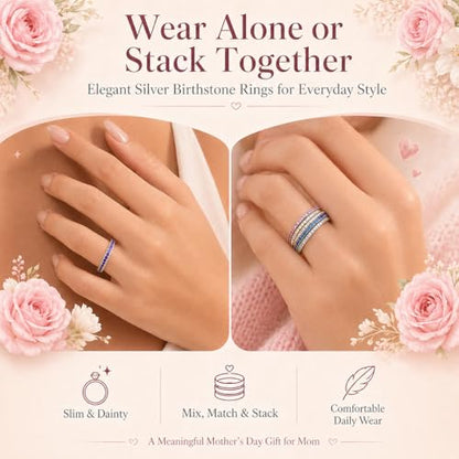 Birthstone Rings For Women, Silver Stackable Cubic Zirconia Stainless Steel Birth Stone Ring To My Daughter/Mom Birthday Unique Gifts Jewelry - color: 03-Silver-March