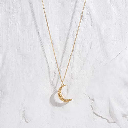 Valloey Rover Gold Necklaces for Women | Dainty 14K Gold/Sterling Silver Plated Cubic Zirconia Star Moon Pendant Necklaces Twist Rope Chain Simple Jewelry for Women - style: CZ-Moon