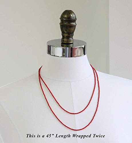 Kathy Bankston Red Seed Bead Necklace, Thin 1.5mm Single Strand Beaded Necklace - color: Shiny Opaque Cherry Red