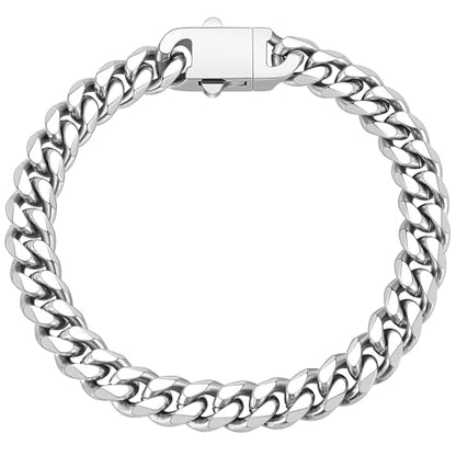Fiusem Cuban link Bracelets for Men | 5mm/7mm/8mm Width, 7.1"/7.5"/7.9" Length Silver Tone Stainless Steel Bracelets for Men
