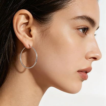 316 Stainless Steel Hoop Earrings 6 Pairs Gold Silver 30/40/50mm Sizes Set | Gold Silver Hoop Earrings for Women, 316 Stainless Steel 14K Gold Plated Hypoallergenic Lightweight Hoops Set 30/40/50mm