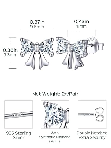 ChicSilver 925 Sterling Silver Bow/Butterfly Earrings for Women Hypoallergenic Birthstone Earrings Dainty Bow/Butterfly Jewelry Gift for Women - color: Bow-April-Diamond