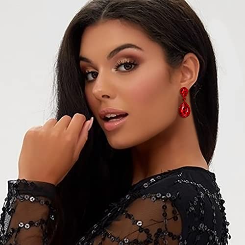 EVER FAITH Women's Austrian Crystal Wedding Tear Drop Dangle Earrings | Bridal Prom Jewelry for Bride Bridesmaid - color: Red Red-Tone