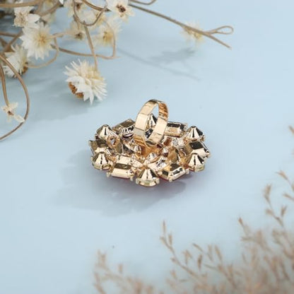 Xerling Red Rhinestone Big Flower Rings Women Crystal Cocktail Party Rings Bridal Wedding Prom Ring Aesthetic Costume Rings for Teens - color: Red
