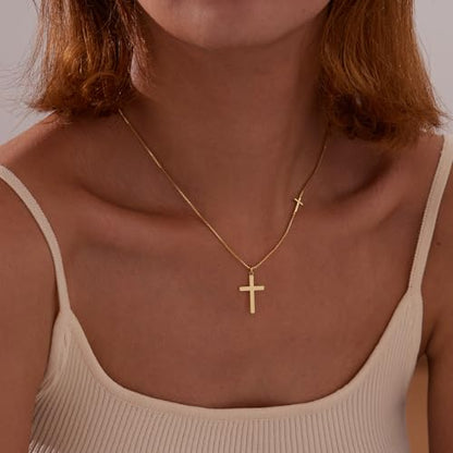 Poxtex Cross Necklace for Women Teen Girls, Dainty 14K Gold Silver Plated Cross Choker Jewelry Non Tarnish Waterproof Cute Simple Small Necklace Christian Baptism Religious Faith Jewelry Gifts - color: 06-Double Cross Necklace