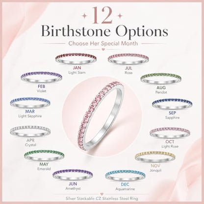 Birthstone Rings For Women, Silver Stackable Cubic Zirconia Stainless Steel Birth Stone Ring To My Daughter/Mom Birthday Unique Gifts Jewelry - color: 05-Silver-May