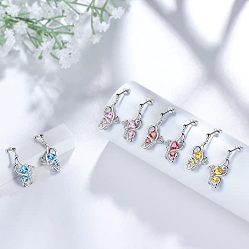 Butterfly Heart Necklace Birthstone Pendant Necklace Earrings Bracelet Women 925 Sterling Silver Animal Butterflies Birthstone Pendant Crystal Birthday Jewelry Wedding Gift - color: L.December-earrings