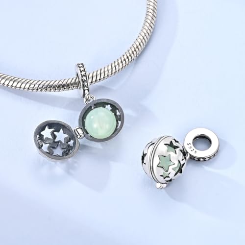 Hapour 925 Sterling Silver Charms for Bracelet Necklace Dangle Pendant Bead | Bear Charm, Elephant Zebra Cat Dream catcher Family Birthday European Jewelry Charm, For Women Mom - color: Silver Hollowed-out Star (glow-in-the-dark)