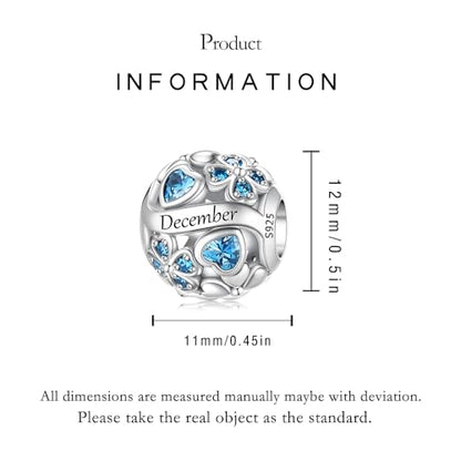 925 Sterling Silver Lucky Clover Birthstone Charms for Bracelets Dangle Pendant with 5A Cubic Zirconia Compatible Pandora Bracelets, Ladies Birthday Gift - style: 12-December