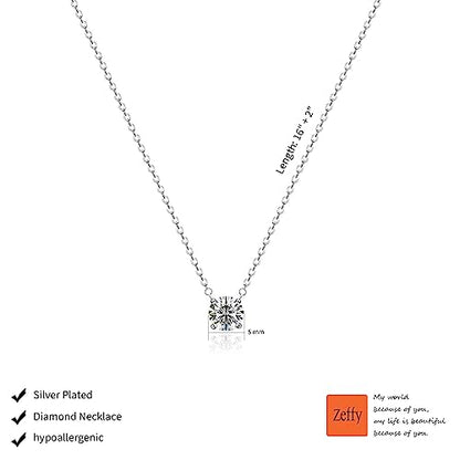 Zeffy Diamond Necklaces for Women, Dainty Gold Necklace 18k Gold Plated Layered Necklaces Simple Gold CZ Diamond Pendant Necklaces for Women Trendy Jewelry Gifts for Girls - color: Silver CZ Necklace