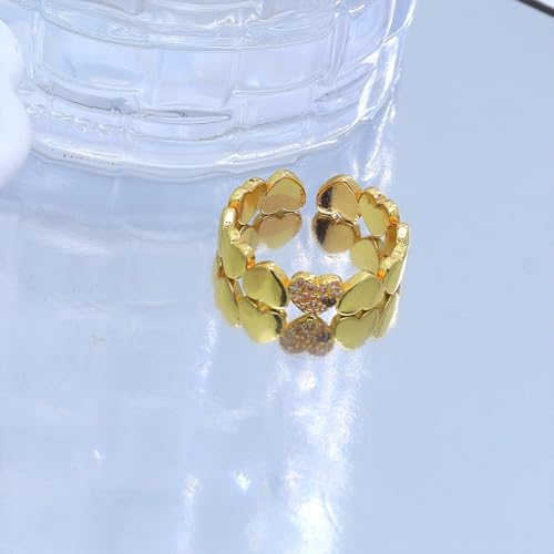 Dainty Gold Heart Rings for Women Cute Silver Love Statement Open Ring Trendy Inlaid Crystal Adjustable Rings Charm Daily Ring Valentines Day Gifts for Her - color: Gold