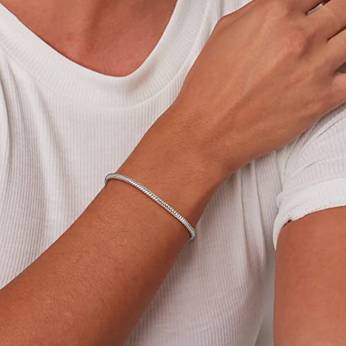 BRIJEWNES 3MM Sterling Silver Round Snake Chain Bracelet 925 Silver Link Chain Bracelet for Men