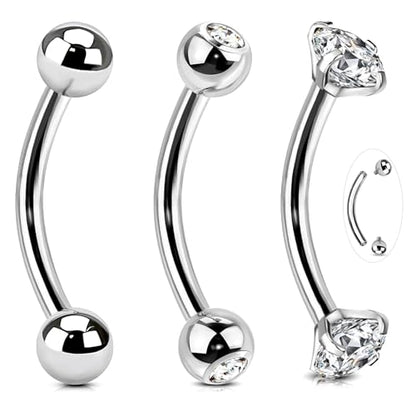 14G Surgical Steel Body Jewelry Belly Button Ring Gold Curved Navel Barbell | 14G Navel Rings Silver Snake Eyes Piercings for Tongue Conch Eyebrow Rings - color: Silver;BL:12mm