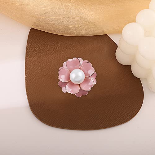 Women Camellia Flower Pearl Enamel Brooch Pins for Ladies Jewelry Fashion - color: Pink