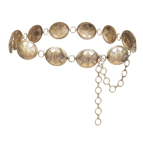 ILuvatar Western Metal Concho Belt for Women Cowgirl Waist Chain for Women Dress Pants Adjustable - color: Gold-s49
