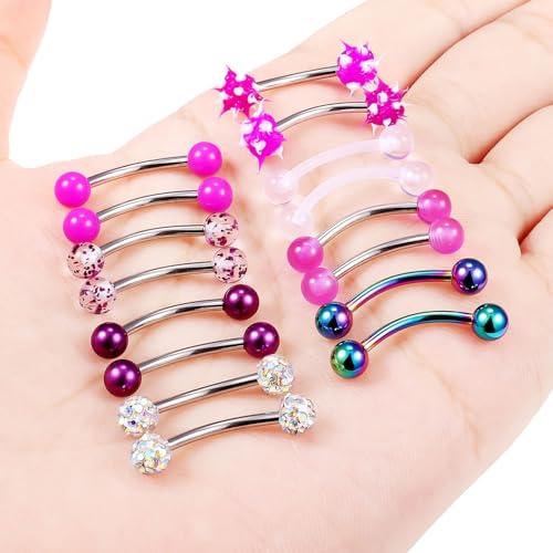 Jenxnjsjo 14G Snake Frog Eyes Piercing Jewelry Tongue for Women Men 14mm 9/16in Bars Extra Long Belly Naval Button Rings Snake Bite Curved Barbells Surgical Stainless Steel - color: Purple
