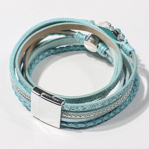 Artilady Leather Wrap Bracelet for Women, Pearl Beaded Bangle Stack Jewelry | Easy on-off, Elegant Handmade Multi-Layered, Daily Casual Date Beach Vacation, Gift for Ladies, Mother, Sister & Friend - style: Blue
