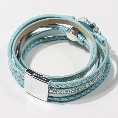 Artilady Leather Wrap Bracelet for Women, Pearl Beaded Bangle Stack Jewelry | Easy on-off, Elegant Handmade Multi-Layered, Daily Casual Date Beach Vacation, Gift for Ladies, Mother, Sister & Friend - style: Blue