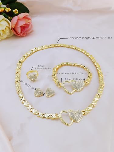 Women's Gold wedding Jewelry Set Tricolor Hugs Kisses Heart necklace set - color: 1 Heart Whith