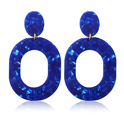 Acrylic Earrings For Women Statement Geometric Earrings Resin Acetate Drop Dangle Earrings Mottled Hoop Earrings Fashion Jewelry - color: J Navy Blue