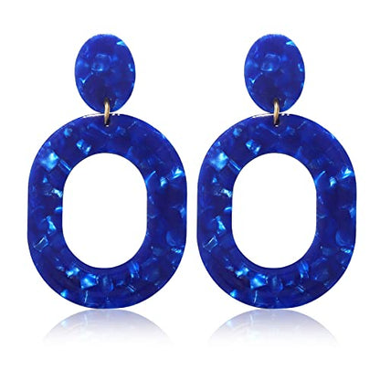 Acrylic Earrings For Women Statement Geometric Earrings Resin Acetate Drop Dangle Earrings Mottled Hoop Earrings Fashion Jewelry - color: J Navy Blue