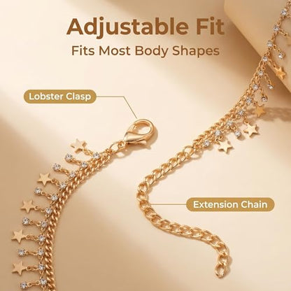 Layered Belly Waist Chain for Women - color: Gold star waist chain