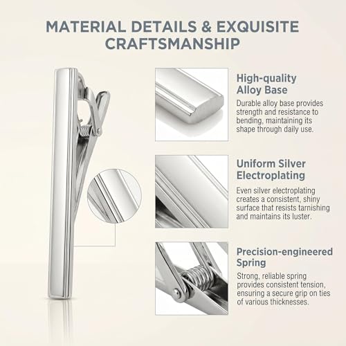 Mens Stainless Steel Silver Tone Tie Clip Simple Necktie Tie Bar Clasp Clip Best Xmas Gift