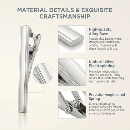 Mens Stainless Steel Silver Tone Tie Clip Simple Necktie Tie Bar Clasp Clip Best Xmas Gift