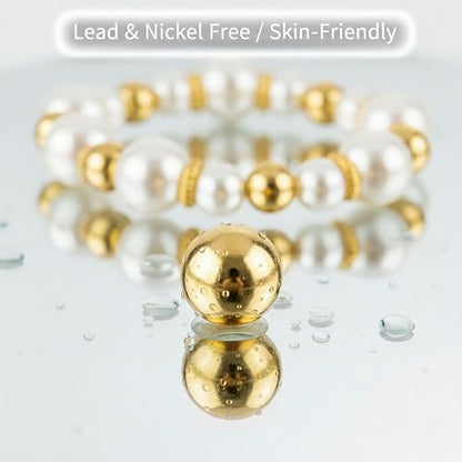 8pcs Faux Pearl Bracelets for Women, Stackable Stretchy Bridal Jewelry Set, Elastic Layered Bracelets for Wedding Bridesmaid Party Prom Christmas - color: golden