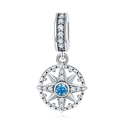 BISAER 925 Sterling Silver Charms for Bracelets Cat Dog Sloth Animal Beads Butterfly Fairy Heart Dangle Pendant Charms - color: Compass